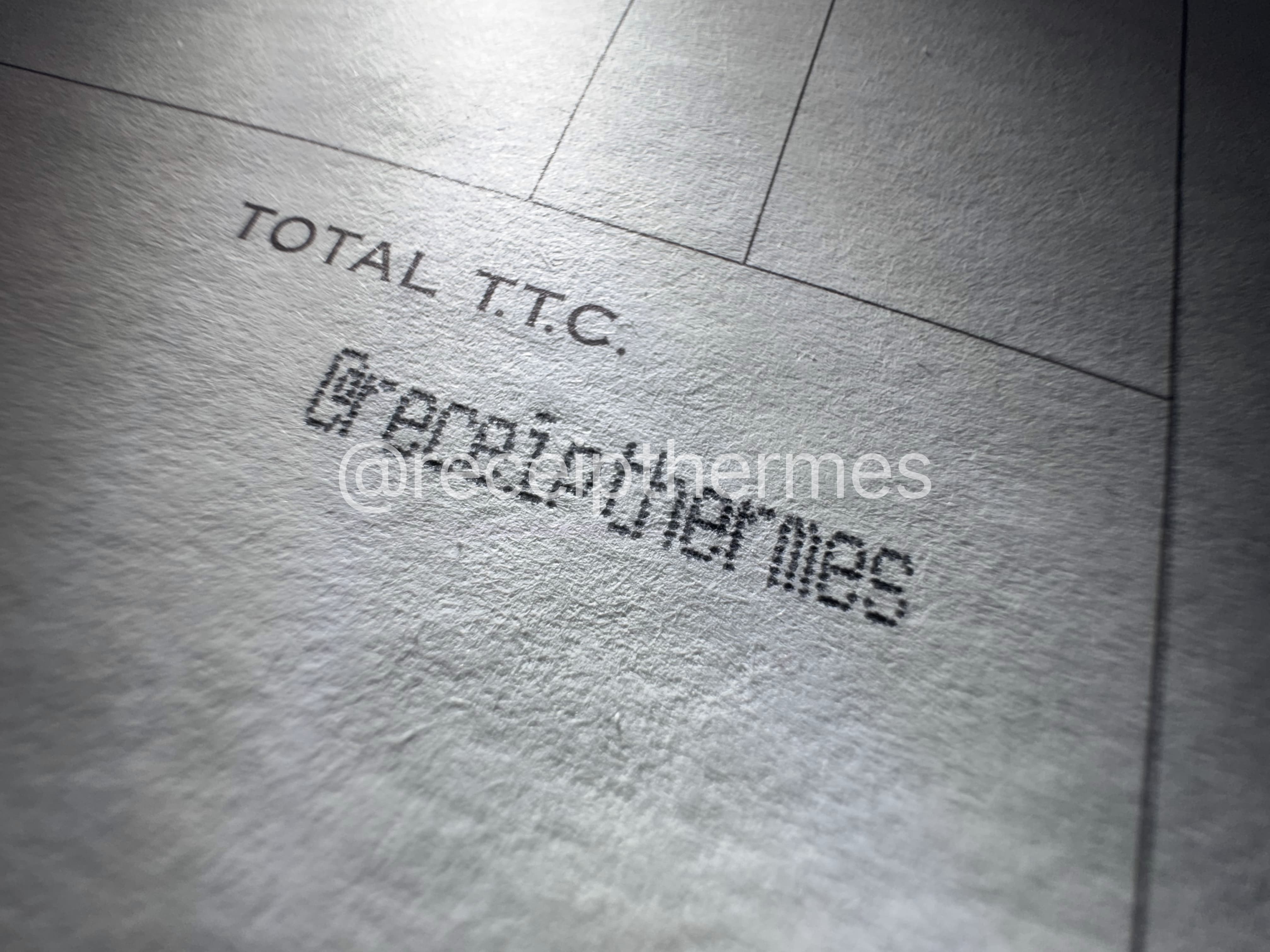 Replacement Hermes receipt macro — dotmatrix needle print detail showing individual pin strikes and ink deposit on paper